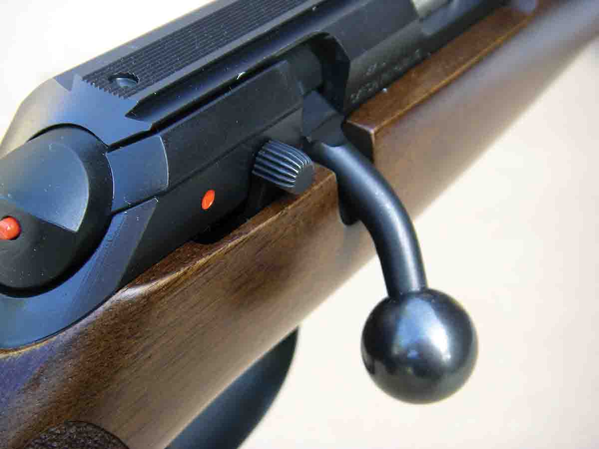 The bolt handle is swept and easy to grasp.